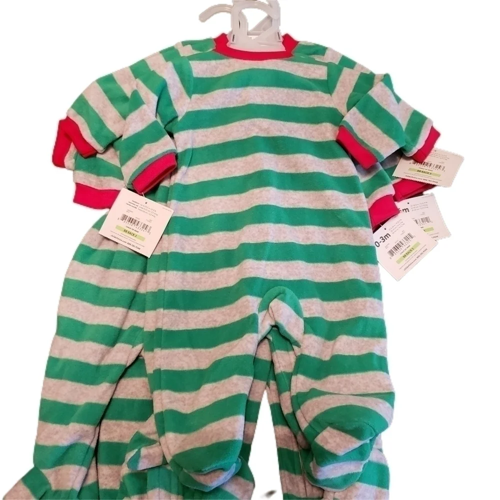 Lot of 4 - Child of Mine Carters Santa Footed Pajama Green Grey Infant 3 sizes